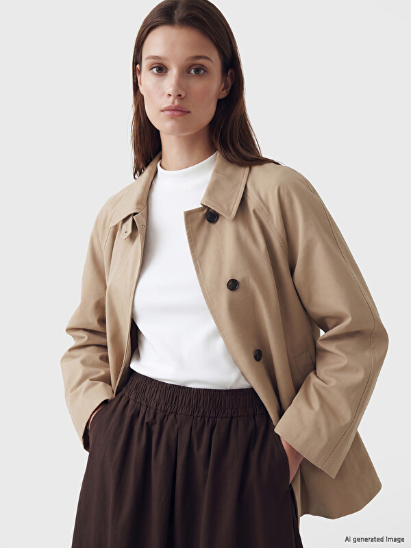 LCW Modest Gömlek Yaka Oversize Kadın Trençkot