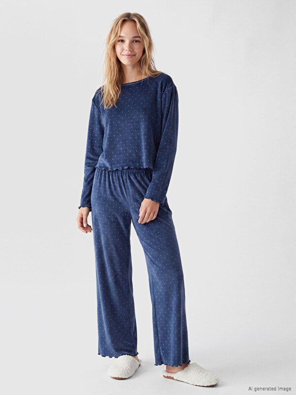 LCW DREAM Polka Dot Women's Velvet Pyjamas Set