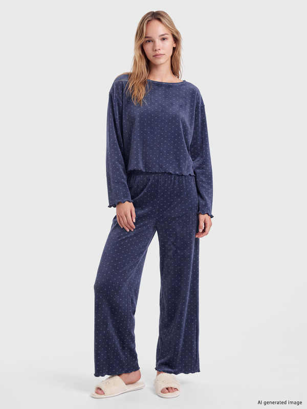LCW DREAM Polka Dot Women's Velvet Pyjamas Set