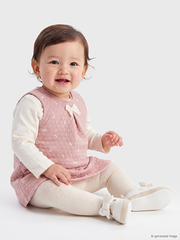 LCW baby Crew Neck Embroidered Baby Girls' Quilted Dress