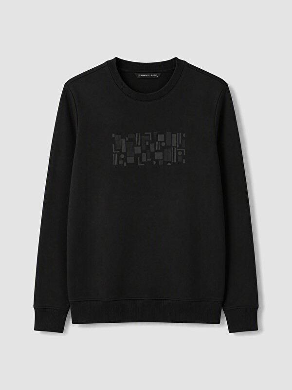LCWAIKIKI Classic Bisiklet Yaka Baskılı Erkek Sweatshirt