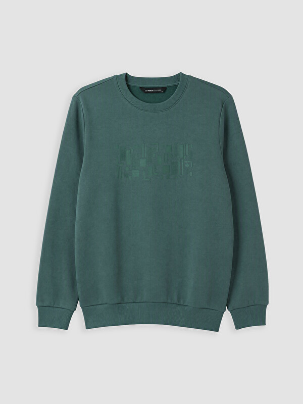 LCWAIKIKI Classic Bisiklet Yaka Baskılı Erkek Kalın Sweatshirt