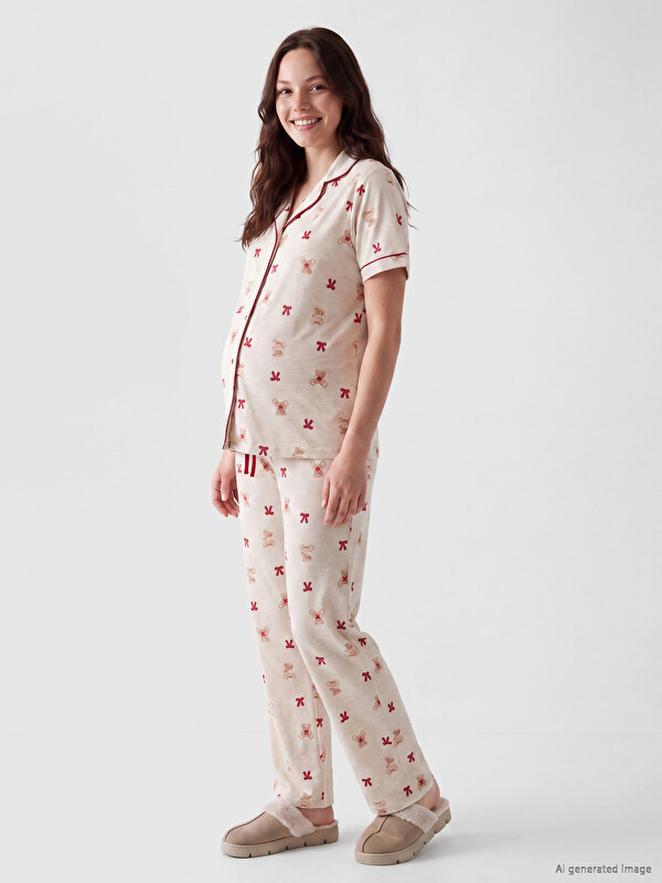 LCW DREAM Shirt Collar Printed Maternity Pyjamas Set