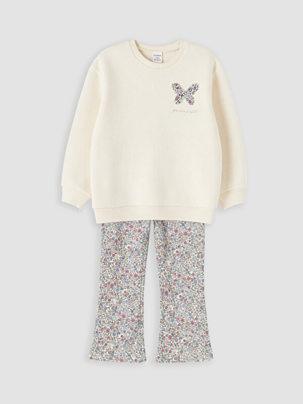 LCW Kids Crew Neck Printed Girls' Thick Set