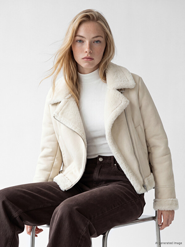 XSIDE Fur Collar Women's Suede Look Jacket
