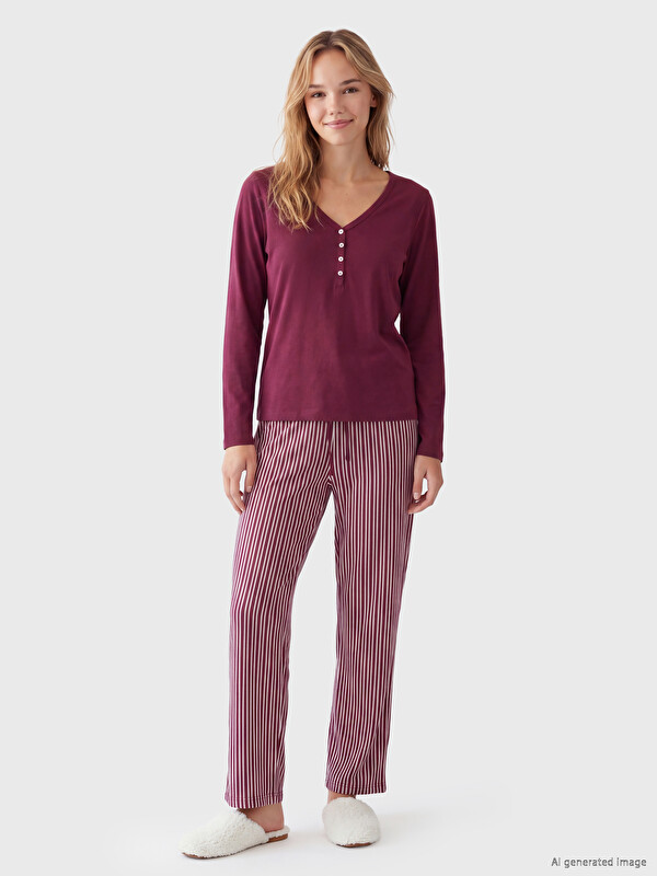 LCW DREAM V Neck Striped Women's Pyjamas Set
