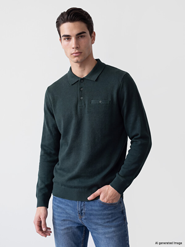 LCWAIKIKI Classic Polo Collar Men's Knitwear Sweatshirt