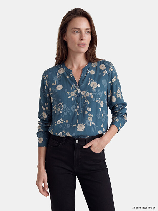 LCW Grace Notch Neck Patterned Blouse
