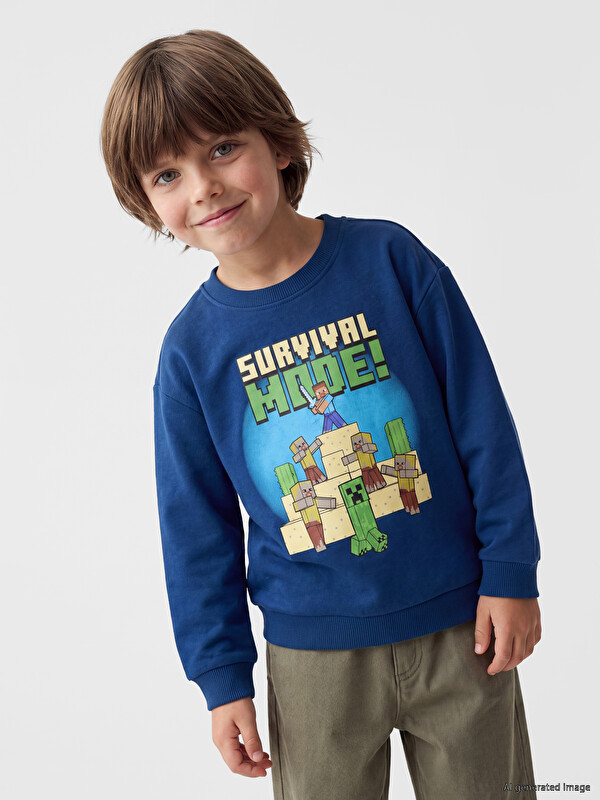 LCW Kids Minecraft Baskılı Erkek Çocuk Sweatshirt