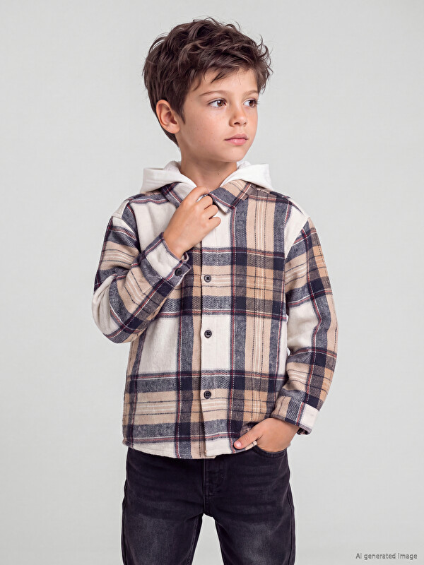 LCW Kids Hooded Plaid Twill Boys' Shirt