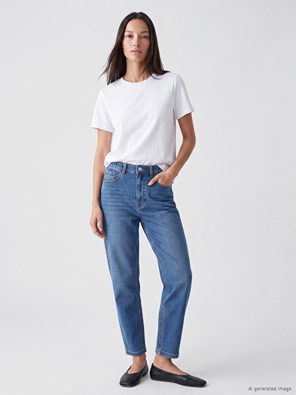 LCWAIKIKI Classic Yüksek Bel Slim Mom Kadın Jean Pantolon
