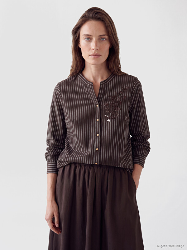 LCW Grace Notch Neck Striped Blouse