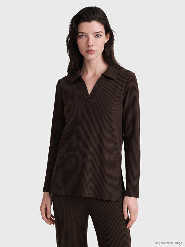 LCW Comfort Polo Collar Women's Ribbed T-Shirt