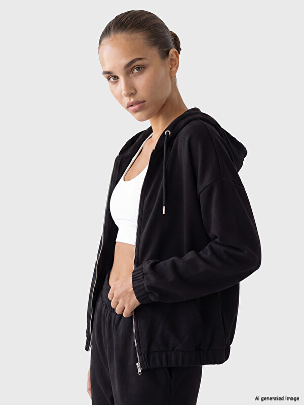 KOOR SPORT Әйелдер Қара Сыдырмасы бар свитшот