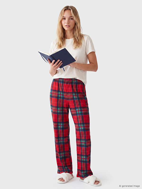 LCW DREAM Ekose Desenli Kadın Polar Pijama Alt