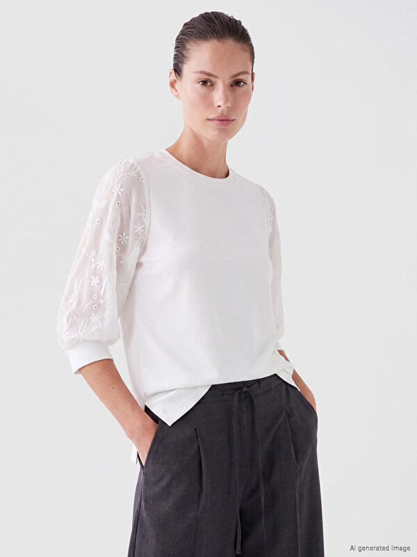 LCW EVERYDAY Ženska bluza s vezenim okruglim izrezom