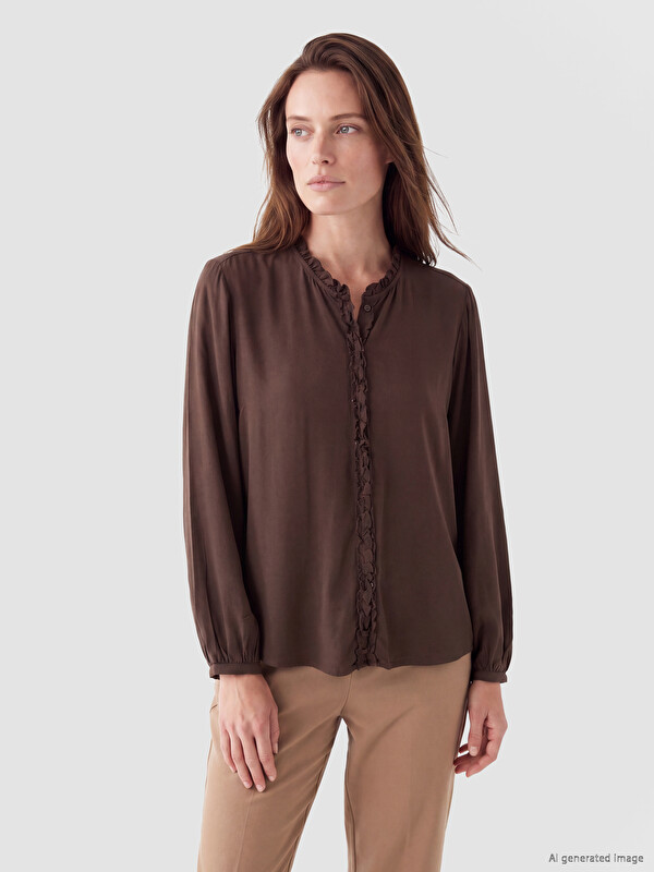 LCW Grace Frilled Grandad Collar Women's Shirt