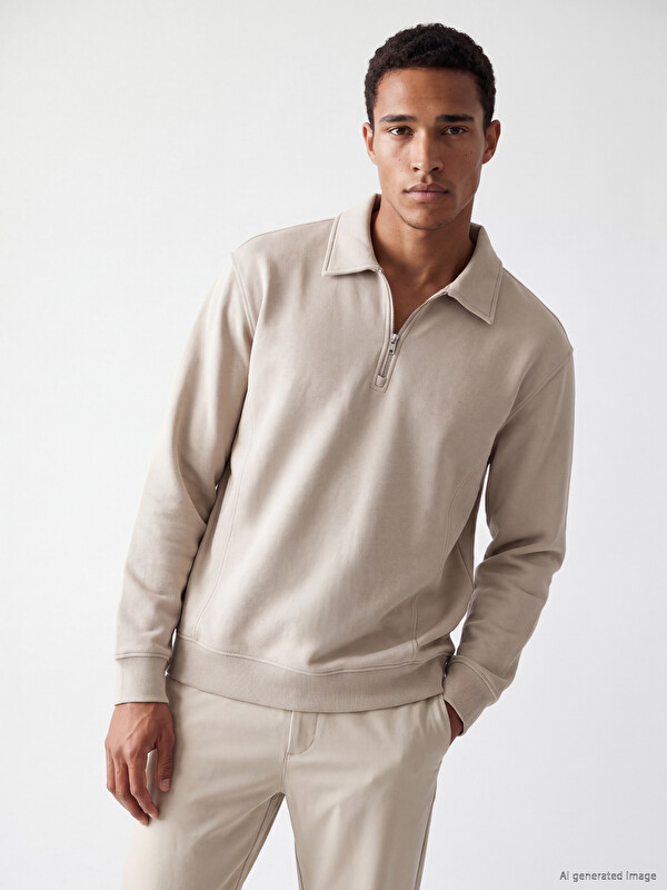 LCW Vision Polo Collar Men's Thick Sweatshirt