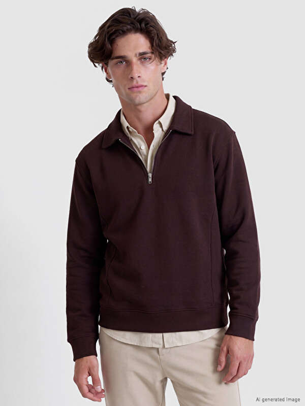 LCW Vision Polo Collar Men's Thick Sweatshirt