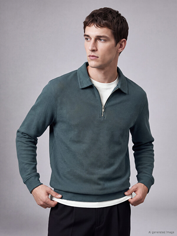 LCW Vision Polo Collar Men's Thick Sweatshirt