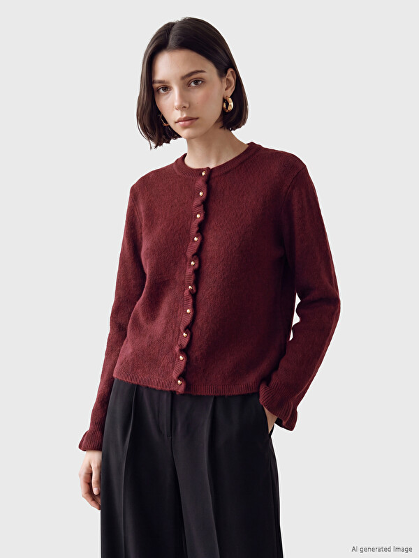 LCW Modest Жіночий трикотажний кардиган з круглим вирізом горловини