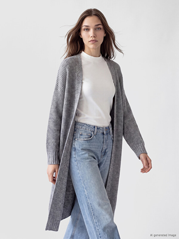 LCW Modest Cardigan Tricotat Oversize cu Guler Șal pentru Femei