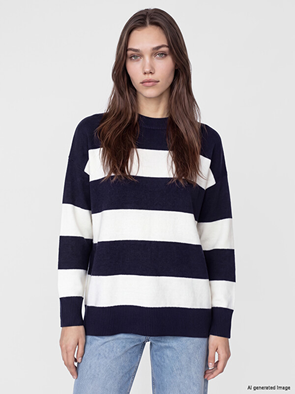 LCW Modest Oversize striped women's knitwear sweater