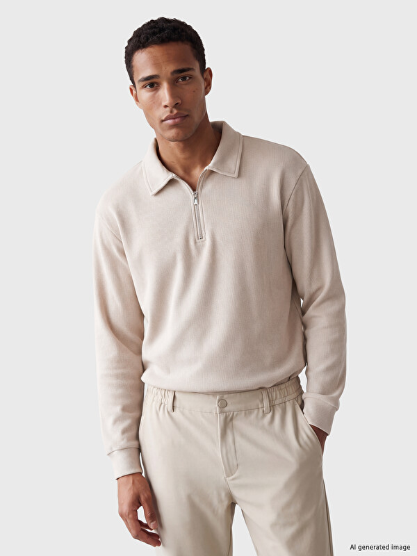 LCW Vision Polo Yaka Erkek Kalın Sweatshirt