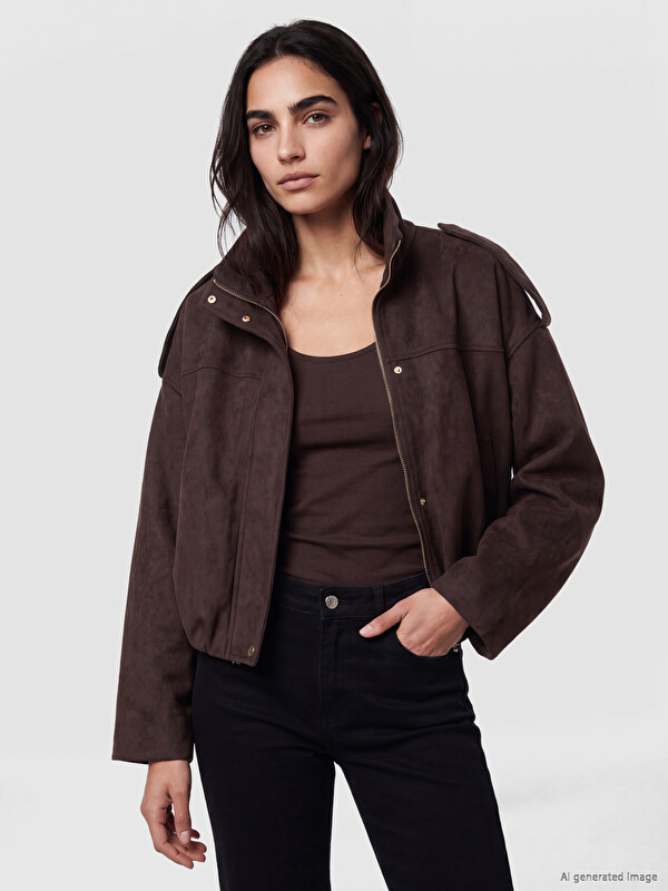 LCW Vision Oversize Kadın Bomber Süet Görünnümlü Ceket