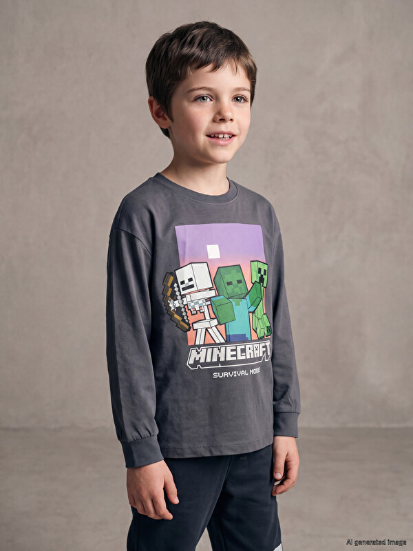 LCW Kids Crew Neck Minecraft Printed Boys' T-Shirt