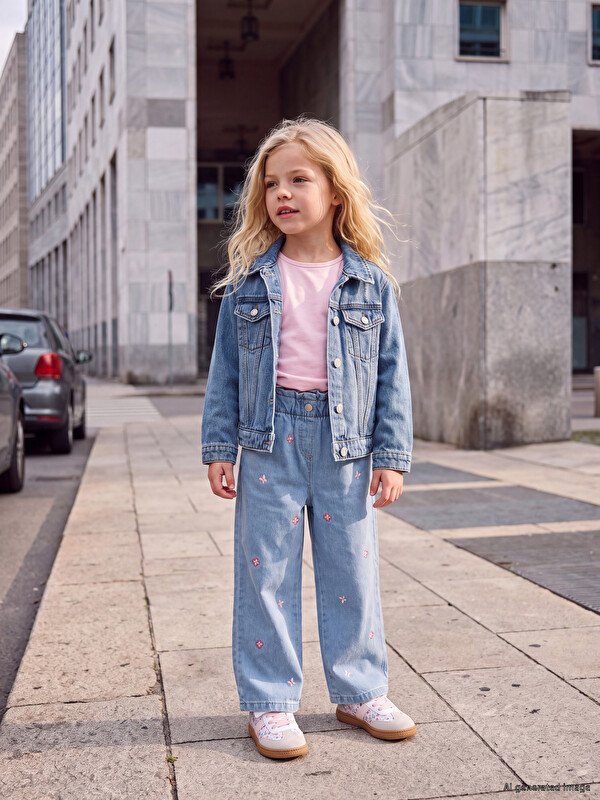 LCW Kids Wideleg Embroidered Girls' Jeans