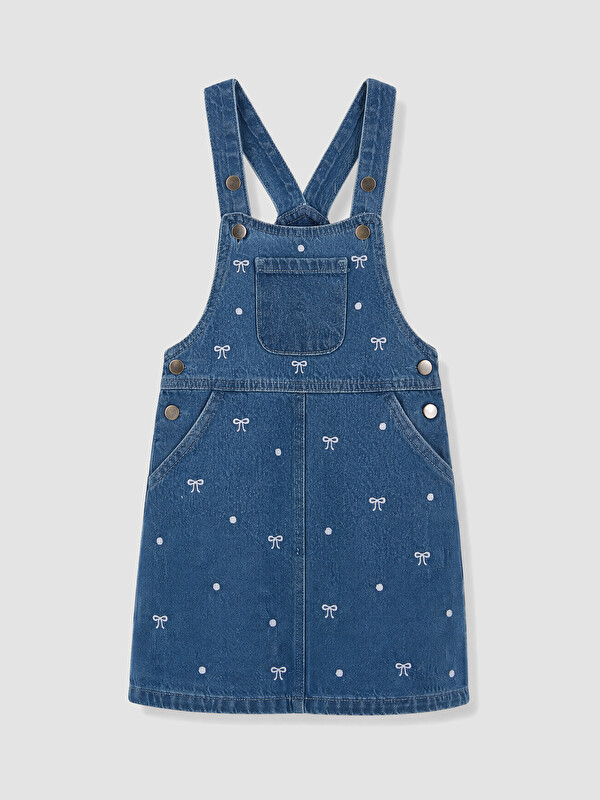 LCW Kids Fiyonk Desenli Kız Çocuk Jean Salopet Elbise