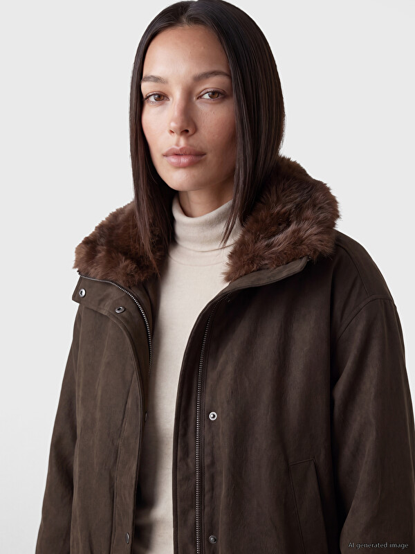 LCW EVERYDAY Fur Collar Oversize Women's Coat