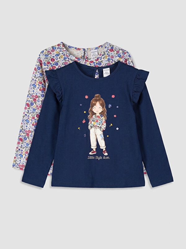 LCW Kids 2'li Baskılı Kız Çocuk Tişört