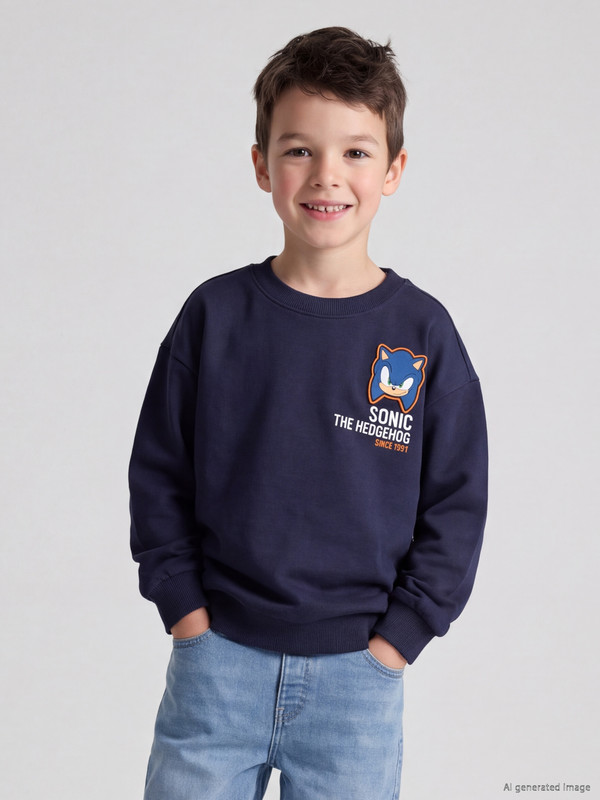 LCW Kids Bisiklet Yaka Sonic Baskılı Erkek Çocuk Sweatshirt