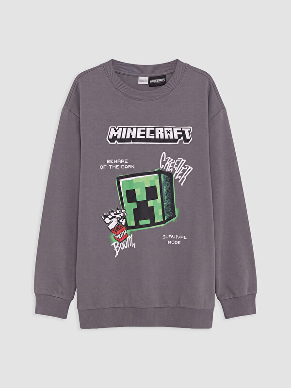 LCW Kids Bisiklet Yaka Minecraft Baskılı Erkek Çocuk Sweatshirt