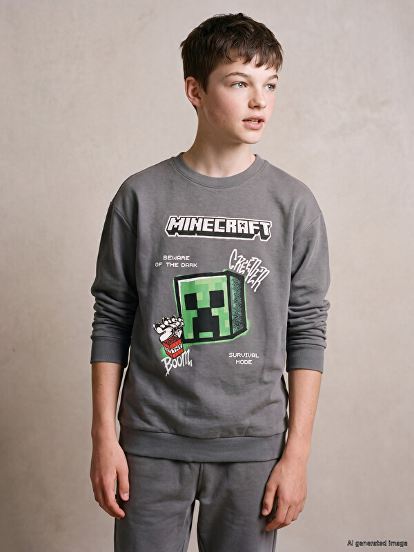LCW Kids Crew Neck Minecraft Printed Boys' Sweatshirt
