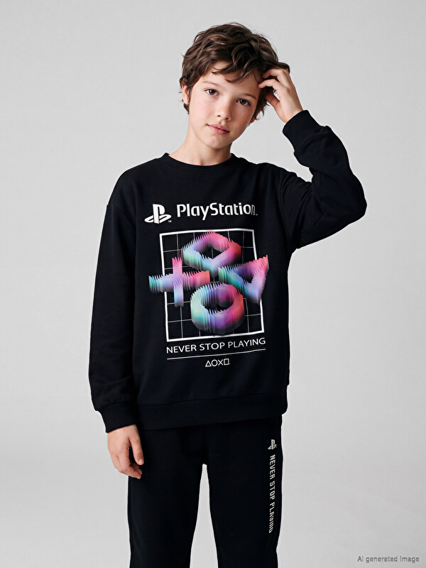 LCW Kids Crew Neck PlayStation Licensed Boys' Sweatshirt