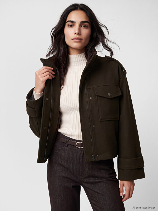 LCW Vision Dik Yaka Oversize Kadın Kaşe Ceket