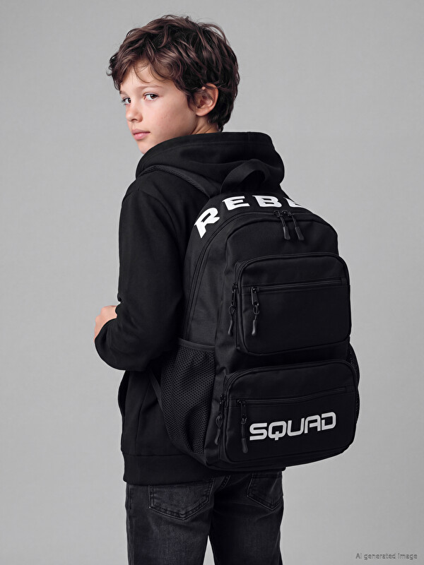 LCW ACCESSORIES Slogan Printed Multi-Compartment Boys' Backpack