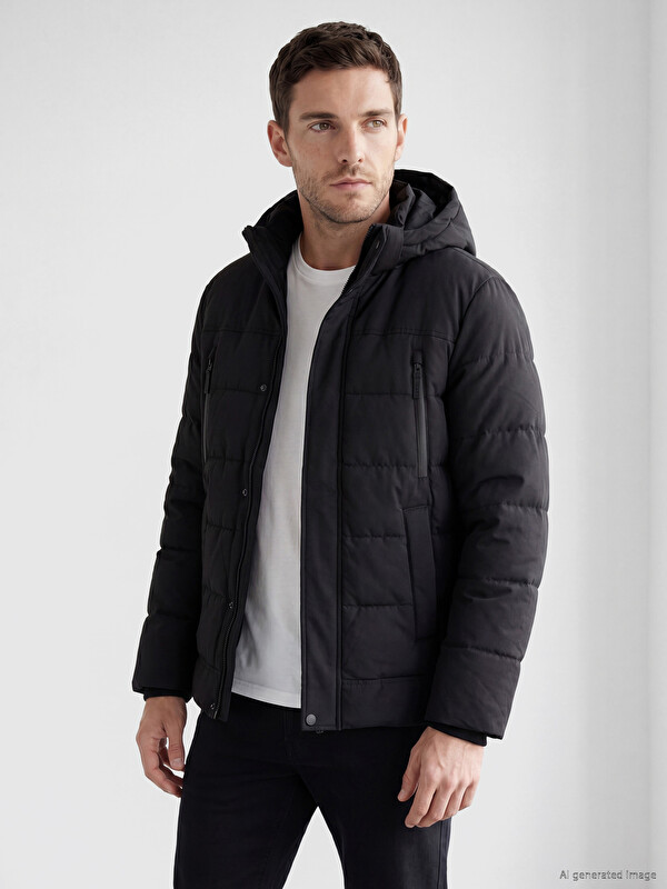 LCWAIKIKI Classic Man Black Puffer Coat