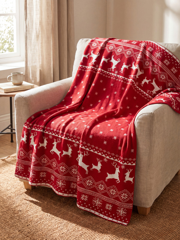 LCW HOME Pătură TV Tricotată cu Tematică de Anul Nou 100x150 cm
