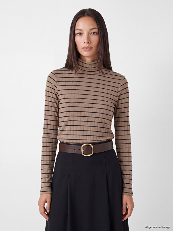LCW EVERYDAY Mock Neck Striped Women's Body