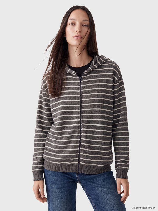 LCW EVERYDAY Hooded Striped Oversize Women's Cardigan