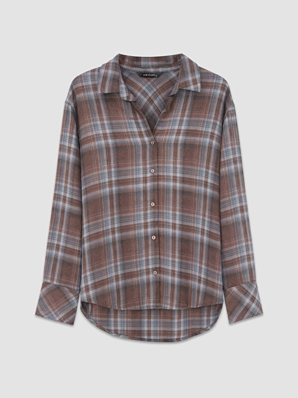 LCW STUDIO Woman Brown Flannel Shirt