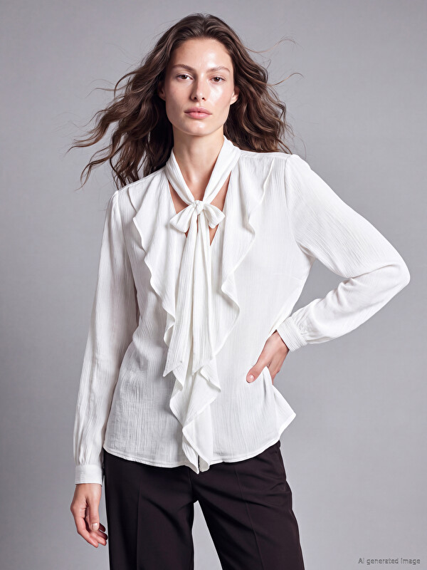 LCW STUDIO Bow Neck Frilled Blouse