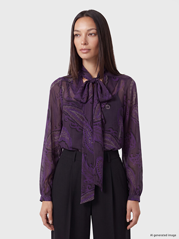 LCWAIKIKI Classic Tie Neck Patterned Chiffon Blouse