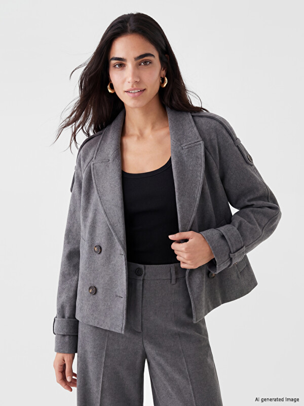 LCW Vision Double Breasted Collar Women's Cachet Overcoat