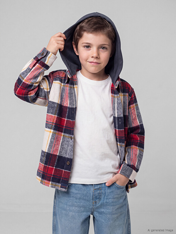 LCW Kids Kapüşonlu Ekose Desenli Erkek Çocuk Gömlek