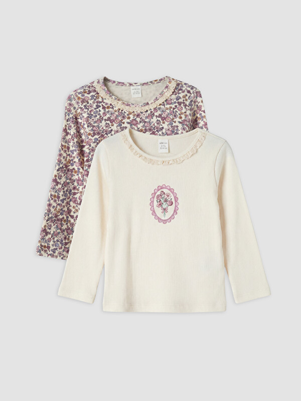LCW Kids Crew Neck Printed Girls' T-Shirt 2 Pack